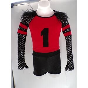 Dance Kelle Medium Child Red Black Long Fishnet Sleeve Two Piece Jazz Character
